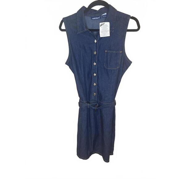 Forenza Women's Denim Vintage Y2K 90s Sleeveless Dress with Belt Size 12 - Picture 2 of 9